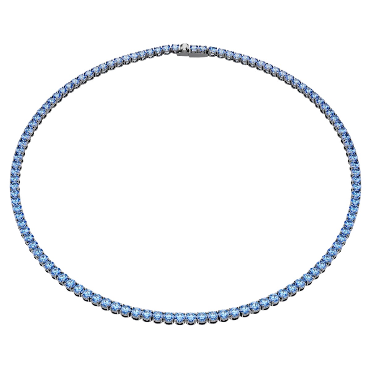 Swarovski Round Cut Matrix Tennis Necklace, Blue and Ruthenium Plated in Medium
