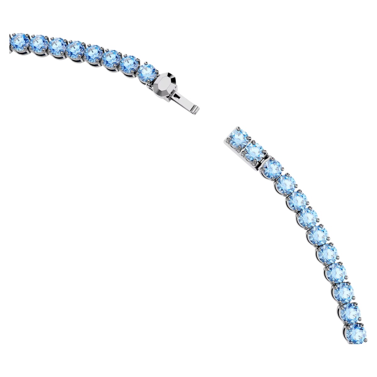 Swarovski Round Cut Matrix Tennis Necklace, Blue and Ruthenium Plated in Medium