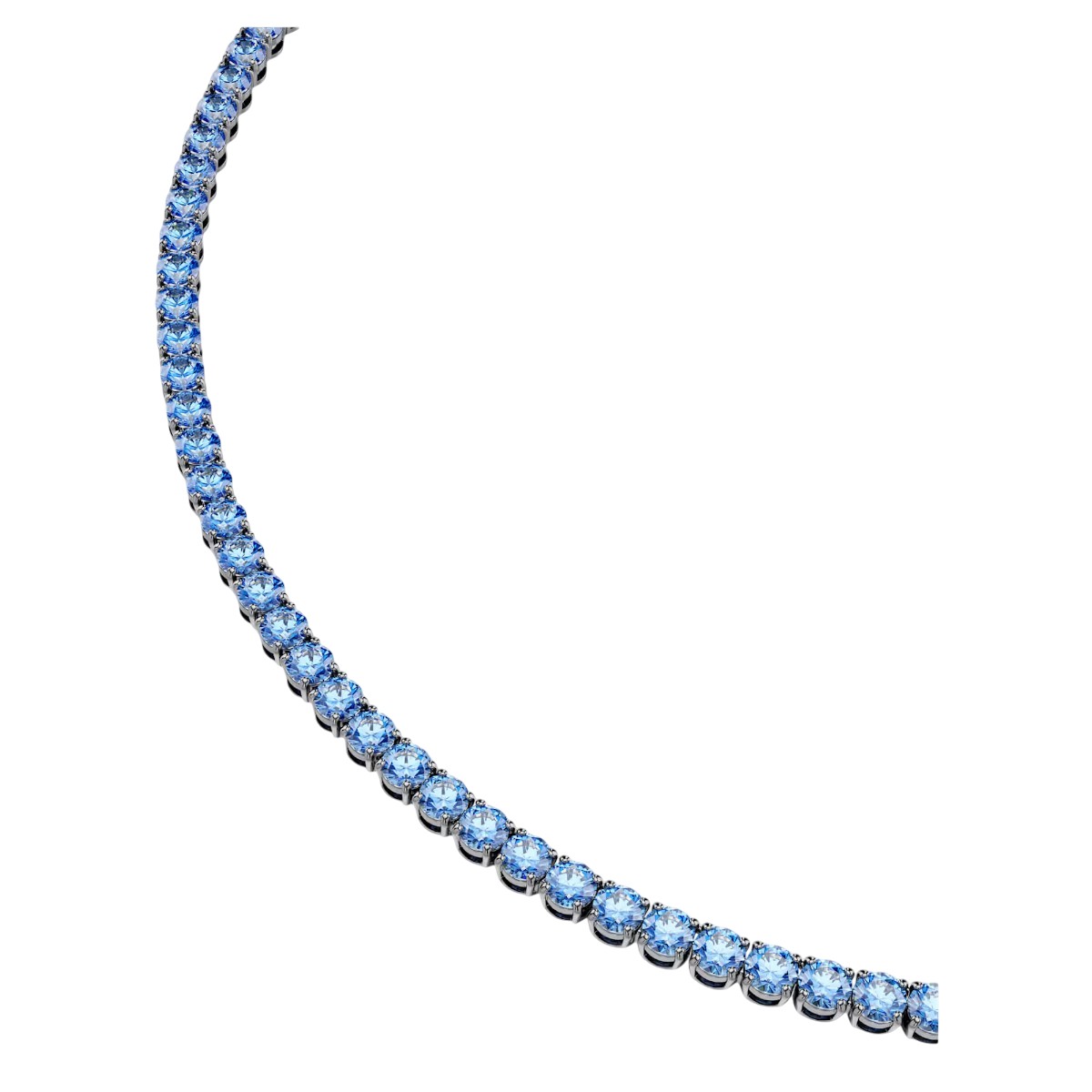 Swarovski Round Cut Matrix Tennis Necklace, Blue and Ruthenium Plated in Medium
