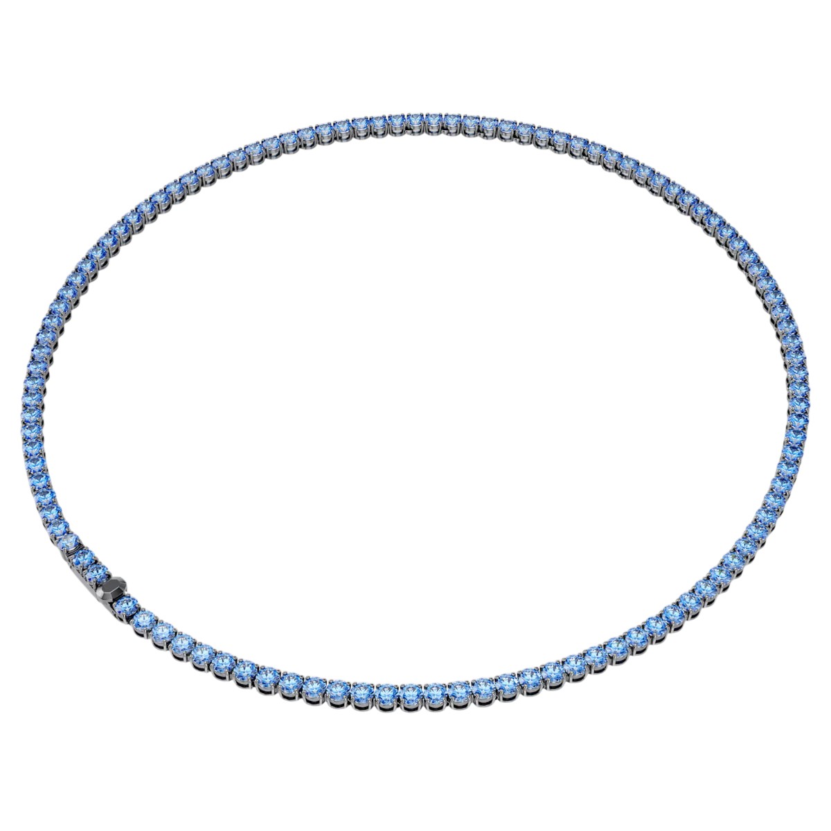Swarovski Round Cut Matrix Tennis Necklace, Blue and Ruthenium Plated in Medium