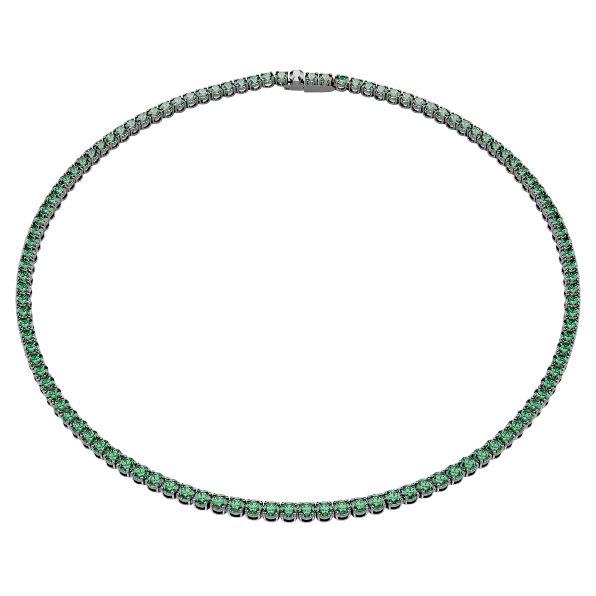Swarovski Round Cut Matrix Tennis Necklace, Green and Rhodium Plated