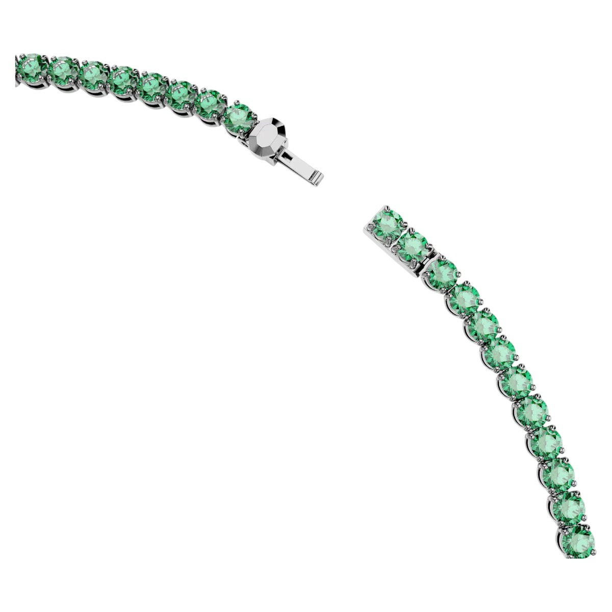 Swarovski Round Cut Matrix Tennis Necklace, Green and Rhodium Plated