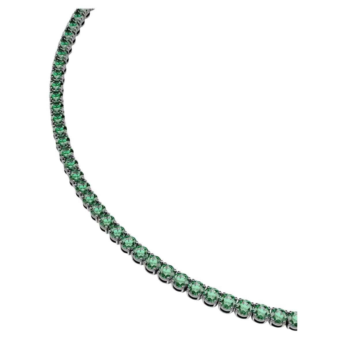 Swarovski Round Cut Matrix Tennis Necklace, Green and Rhodium Plated