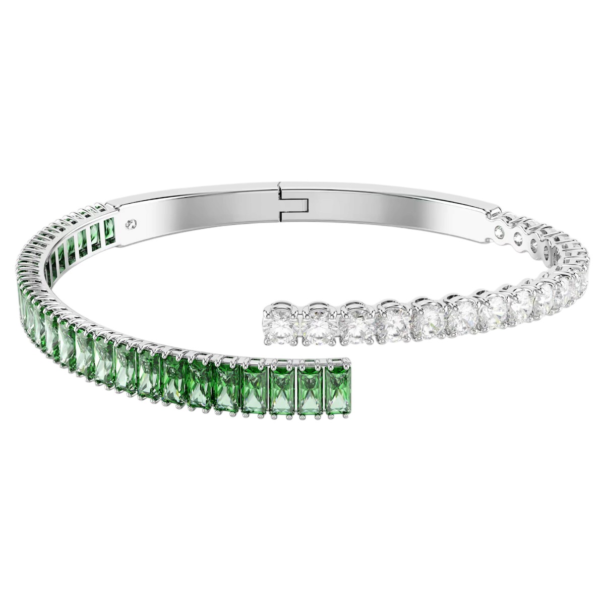 Swarovski Mixed Cuts Matrix Bangle Bracelet, Green and Rhodium Plated in Medium