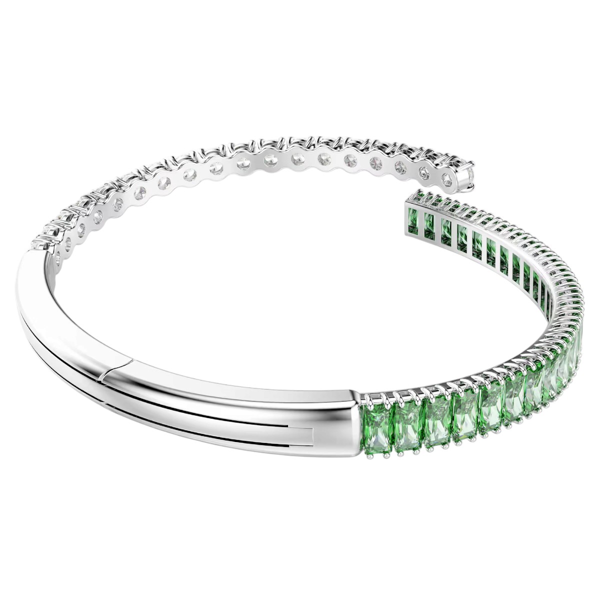Swarovski Mixed Cuts Matrix Bangle Bracelet, Green and Rhodium Plated in Medium