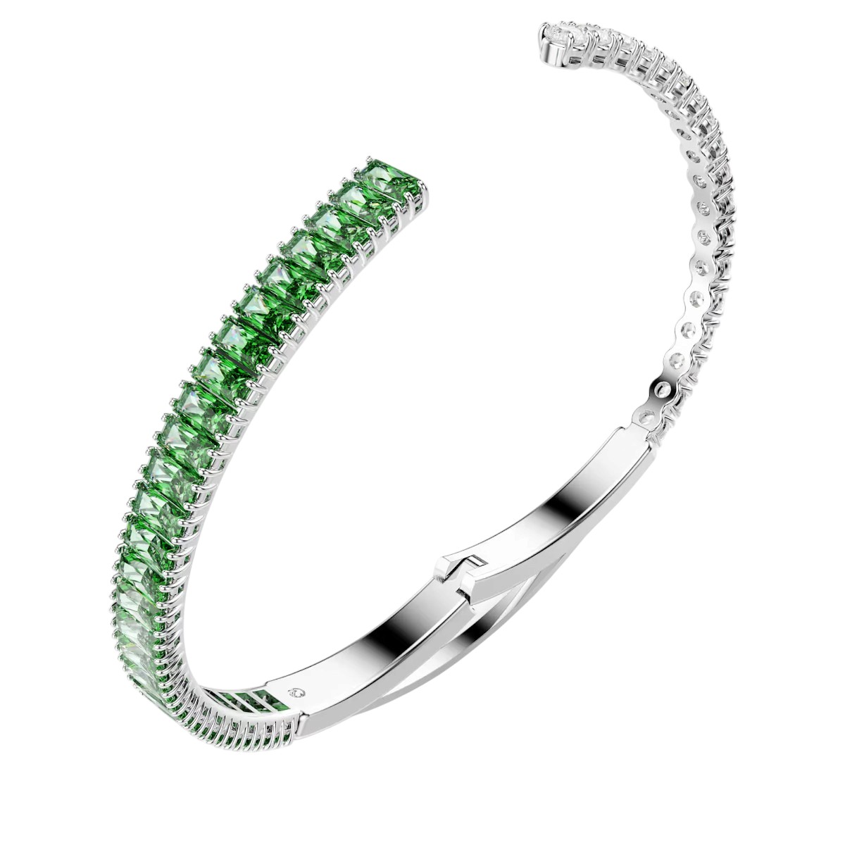 Swarovski Mixed Cuts Matrix Bangle Bracelet, Green and Rhodium Plated in Medium