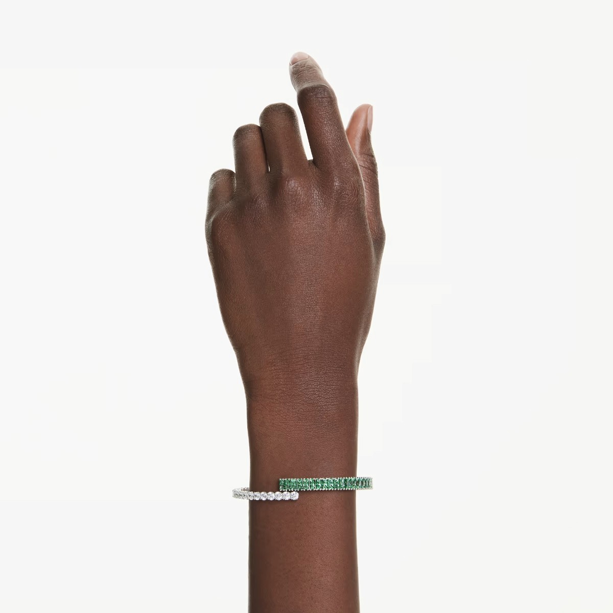 Swarovski Mixed Cuts Matrix Bangle Bracelet, Green and Rhodium Plated in Medium