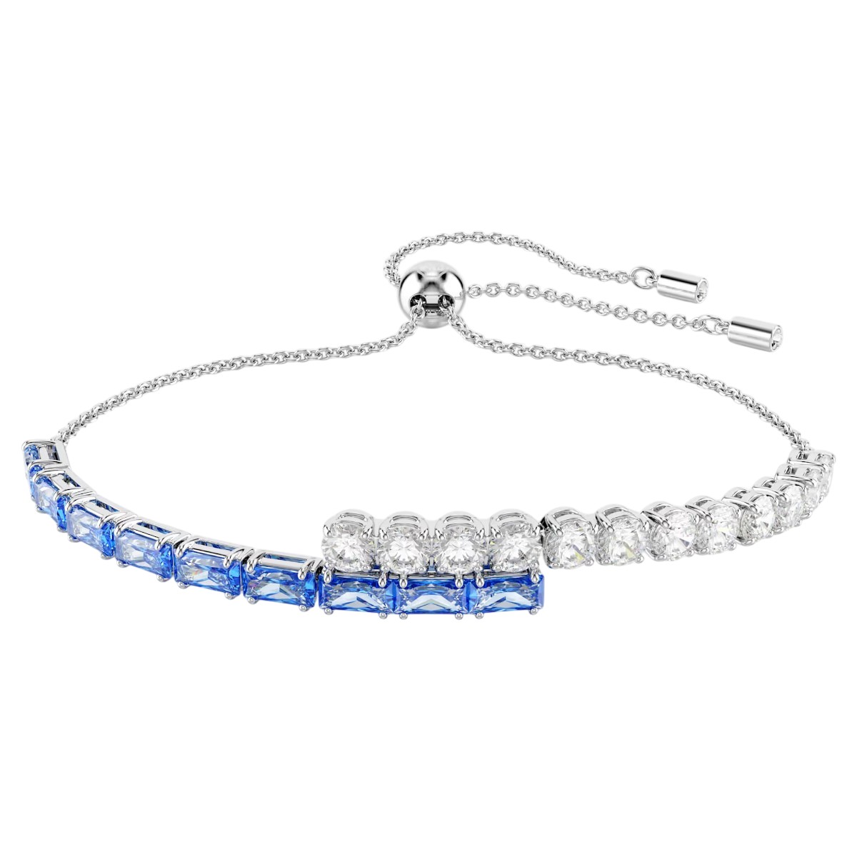 Swarovski Mixed Cuts Matrix Bracelet, Blue and Rhodium Plated