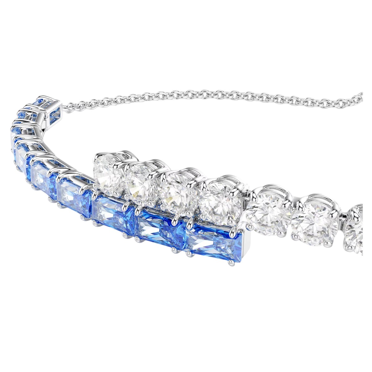 Swarovski Mixed Cuts Matrix Bracelet, Blue and Rhodium Plated