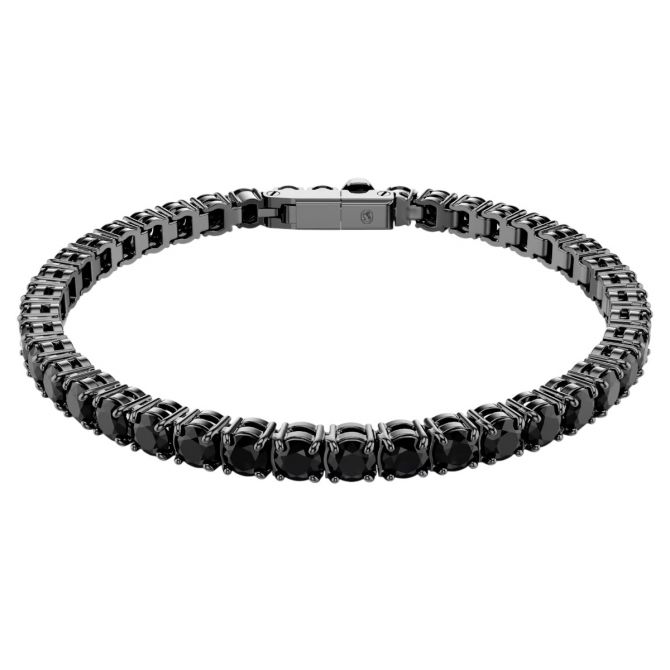 Swarovski Round Cut Matrix Tennis Bracelet, Black and Ruthenium Plated