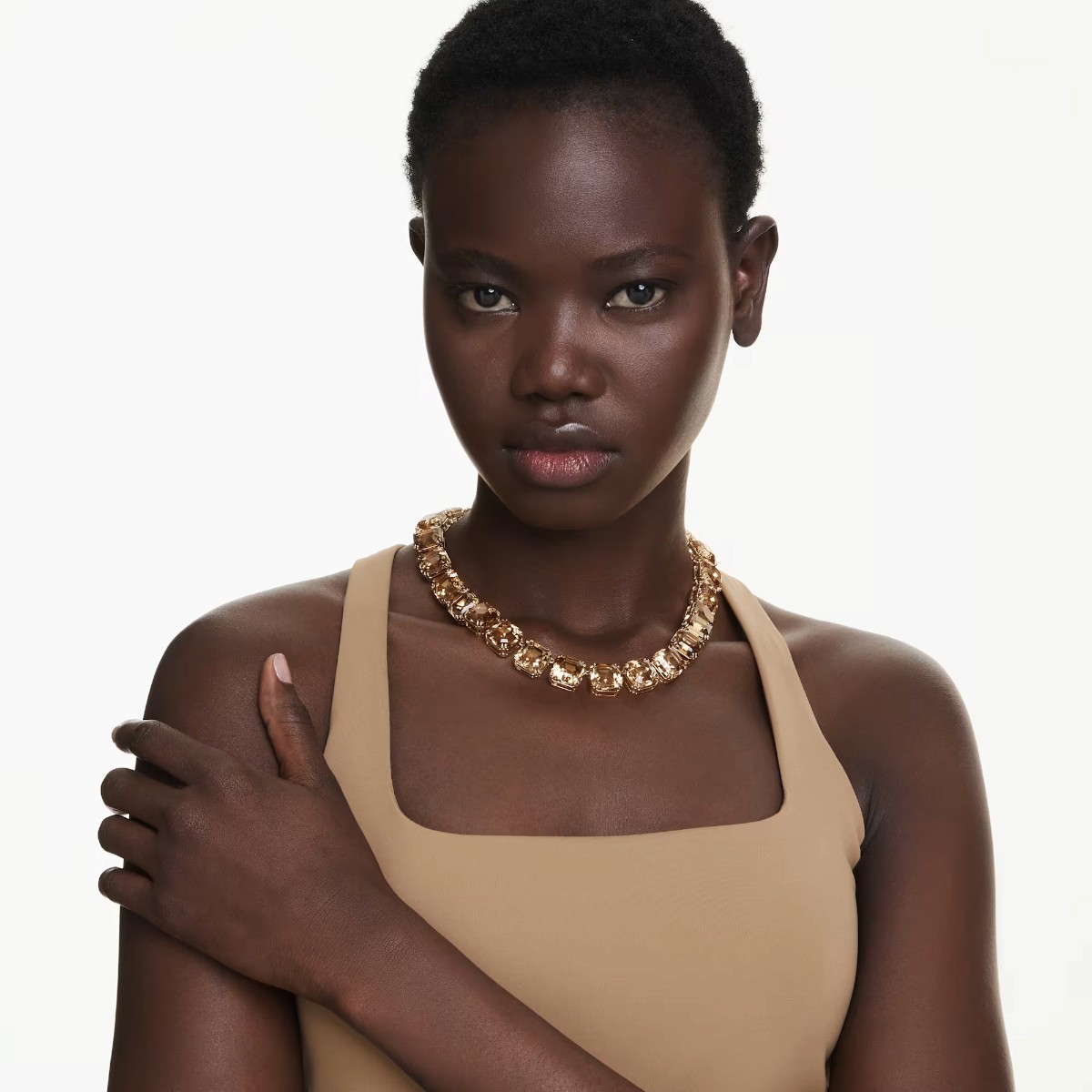 Swarovski Octagon Cut Millenia Necklace, Carmel and 18k Yellow Gold Finish