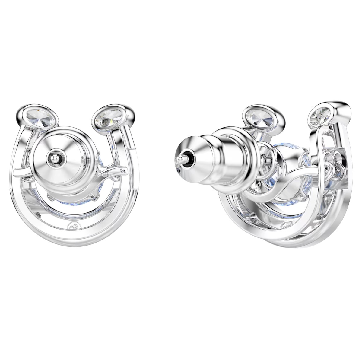 Swarovski Pave Round Cut Crystal and Horse Shoe Symbolica Stud Earrings, Blue and Rhodium Plated