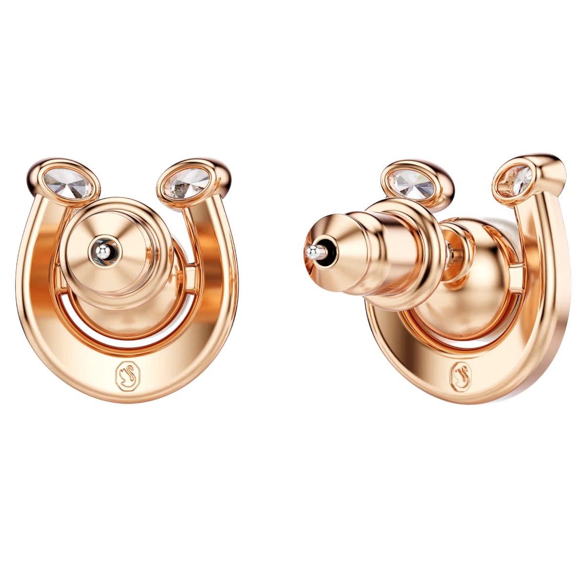 Swarovski Pave Crystal Pearl and Horse Shoe Symbolica Stud Earrings, White and Rose Gold Tone Plated