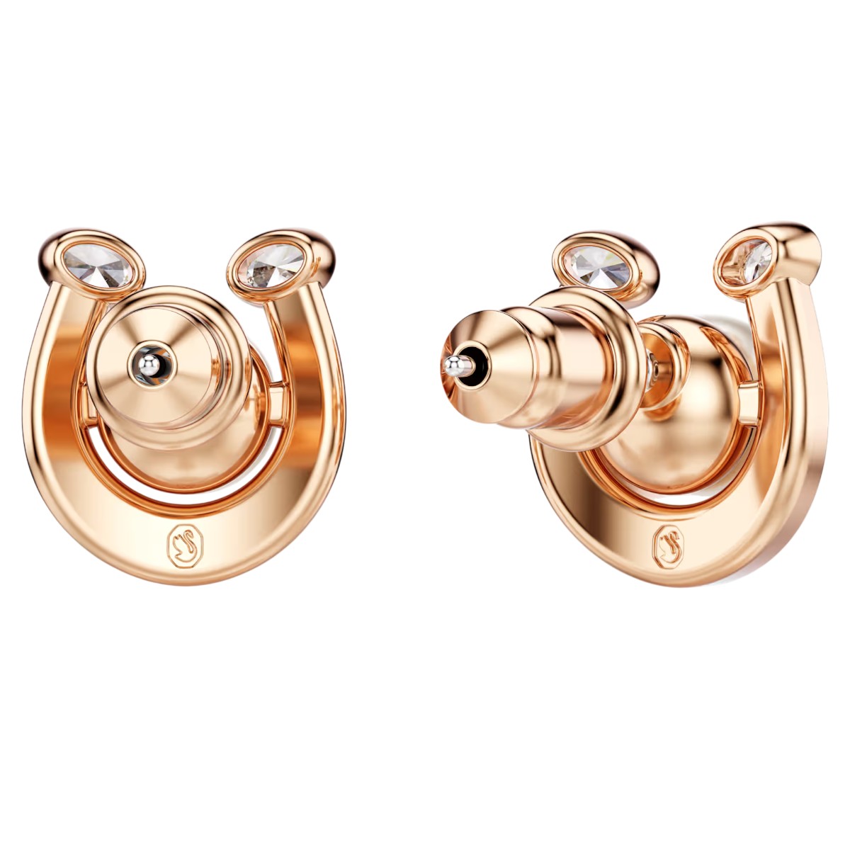 Swarovski Pave Crystal Pearl and Horse Shoe Symbolica Stud Earrings, White and Rose Gold Tone Plated