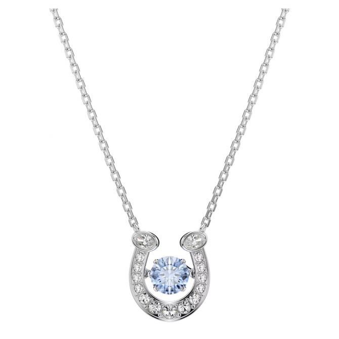 Swarovski Pave Round Cut Crystal and Horse Shoe Symbolica Pendant Necklace, Blue and Rhodium Plated