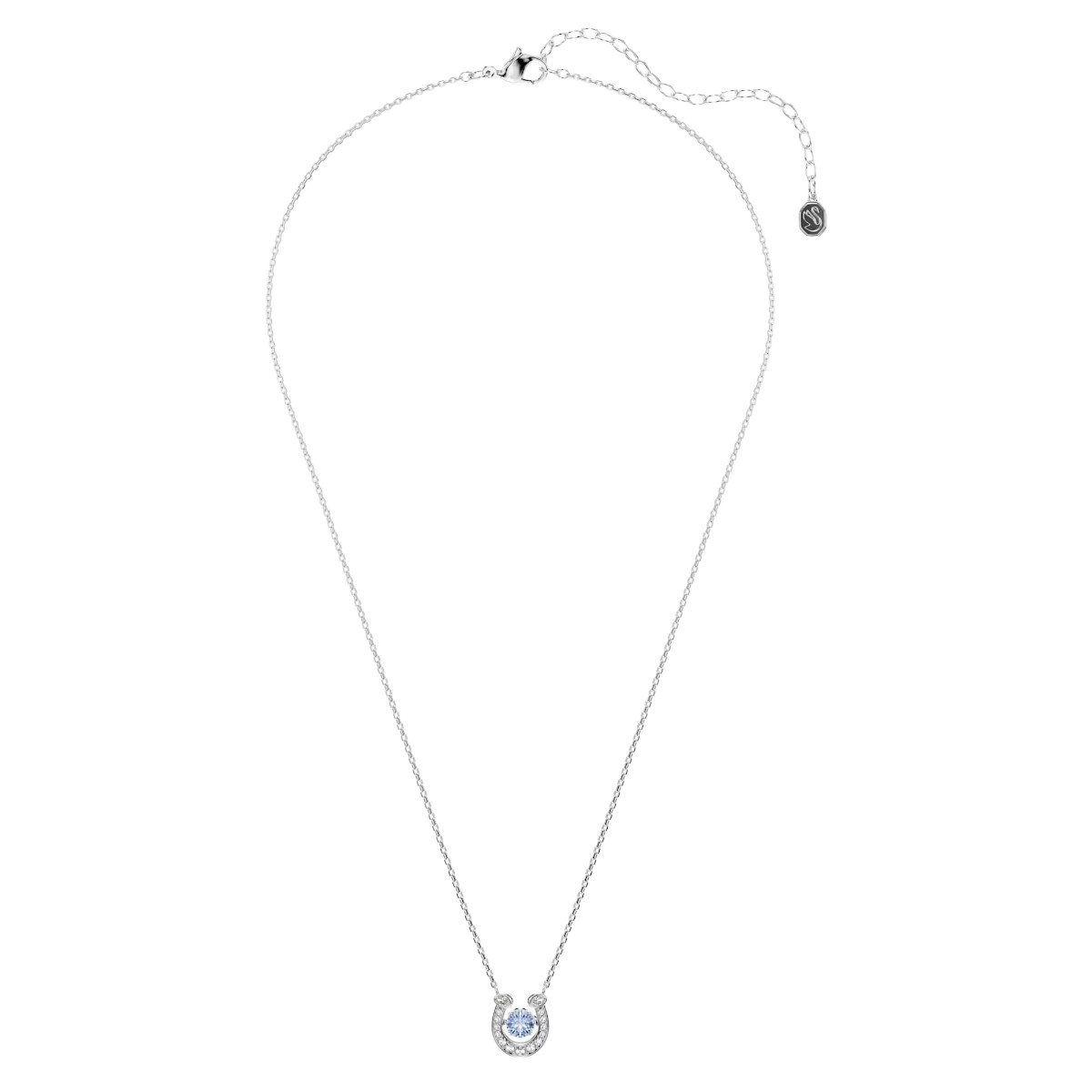 Swarovski Pave Round Cut Crystal and Horse Shoe Symbolica Pendant Necklace, Blue and Rhodium Plated