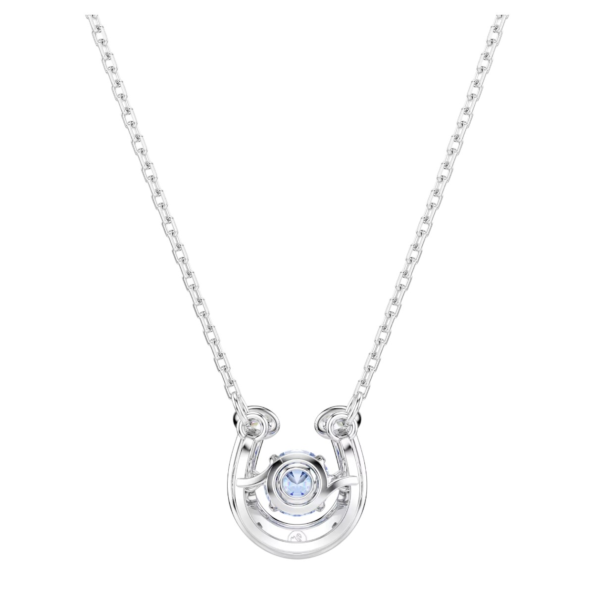 Swarovski Pave Round Cut Crystal and Horse Shoe Symbolica Pendant Necklace, Blue and Rhodium Plated