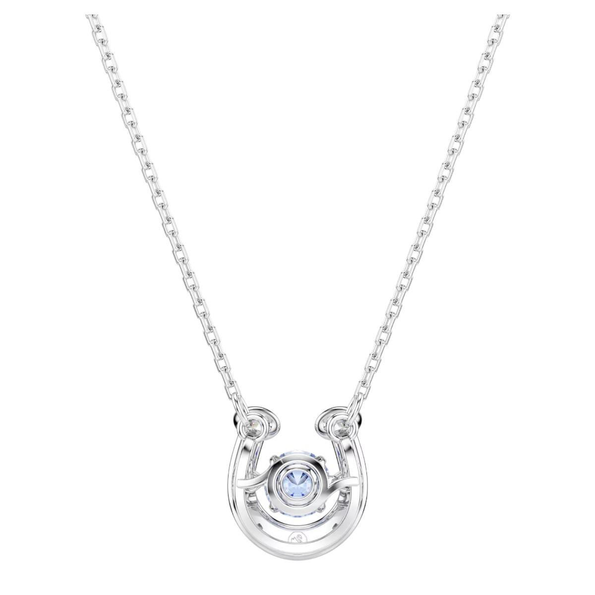 Swarovski Pave Round Cut Crystal and Horse Shoe Symbolica Pendant Necklace, Blue and Rhodium Plated