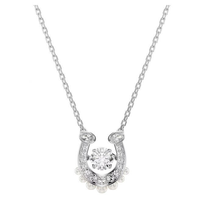 Swarovski Crystal Pearl Bead Pave Round Cut Crystal and Horse Shoe Symbolica Pendant Necklace, White