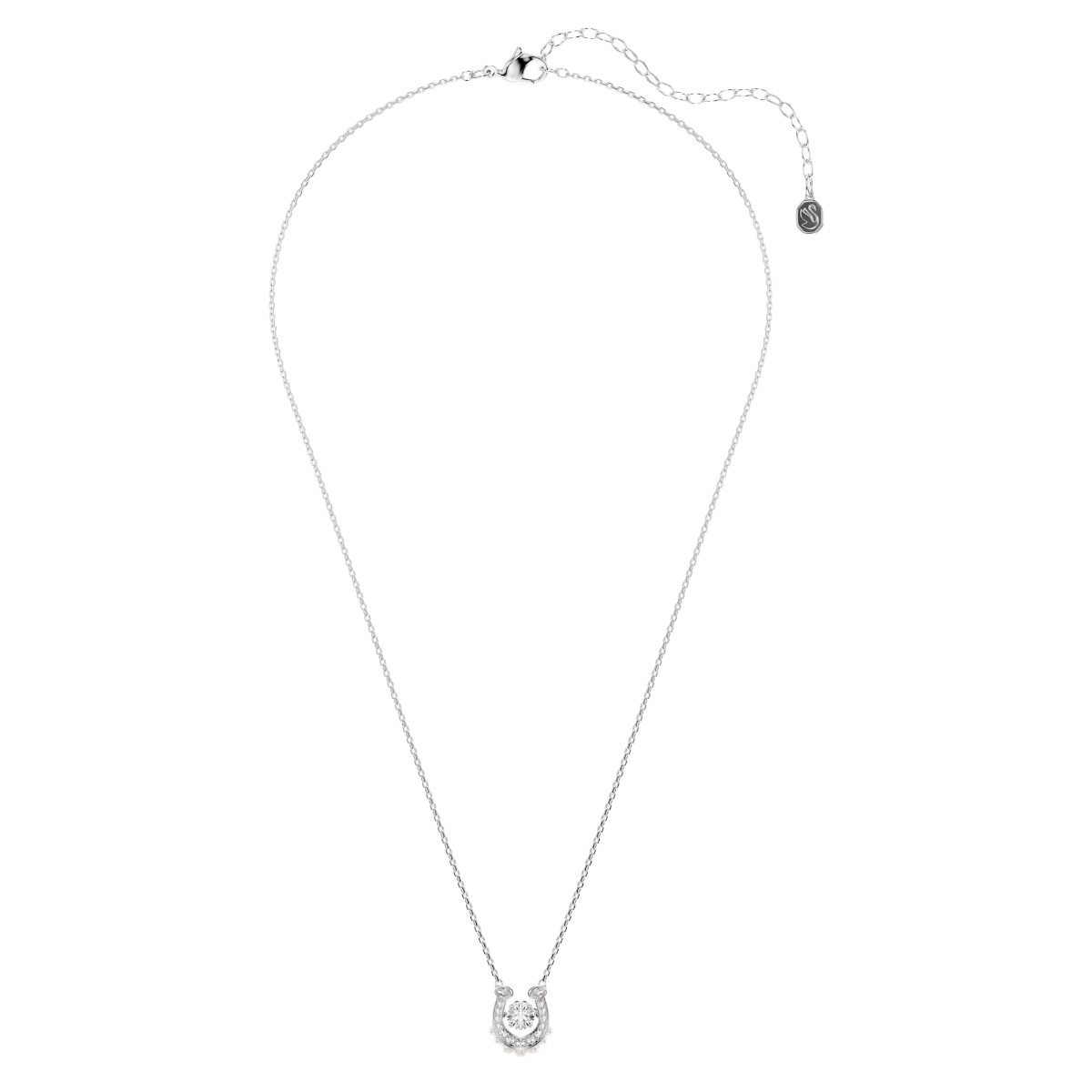 Swarovski Crystal Pearl Bead Pave Round Cut Crystal and Horse Shoe Symbolica Pendant Necklace, White