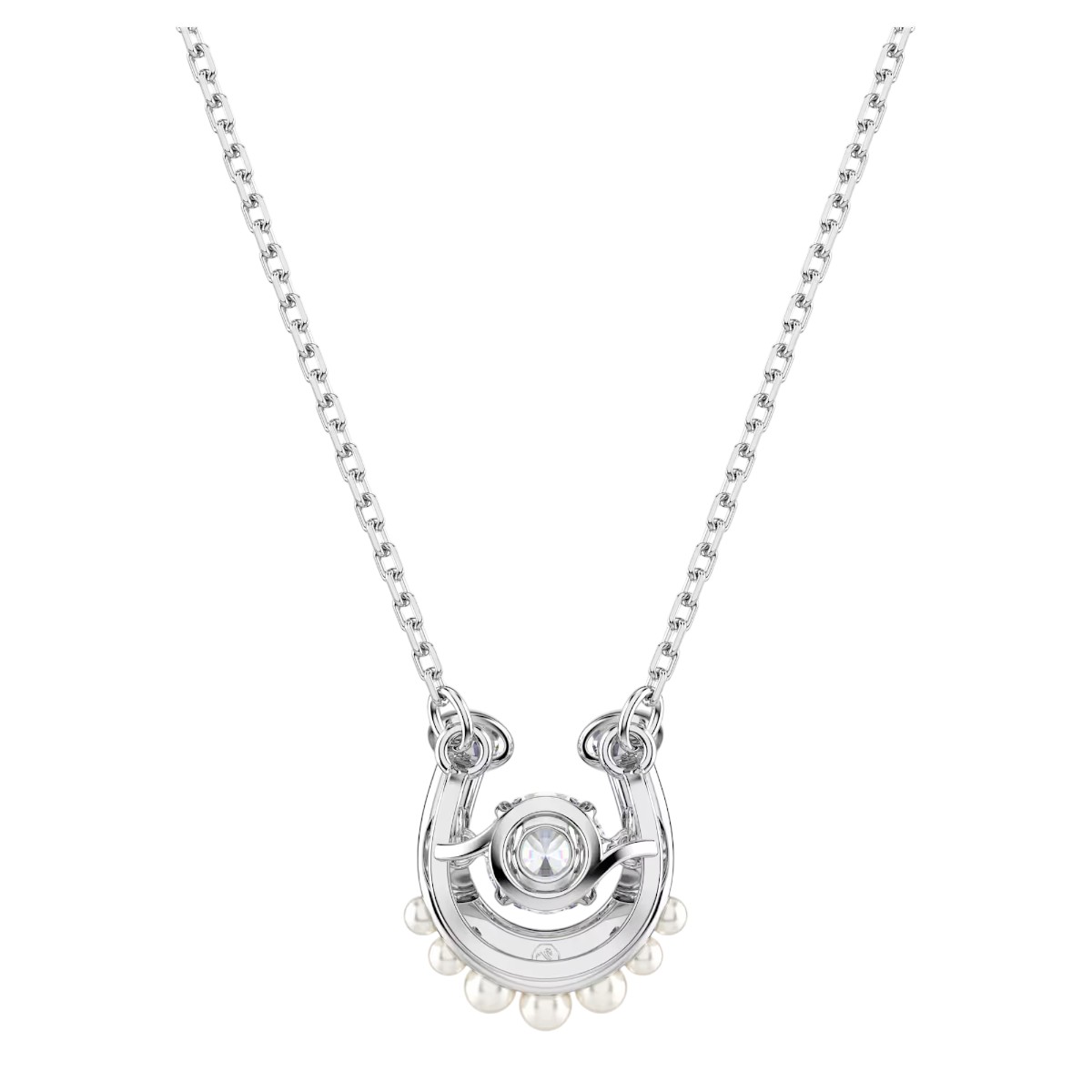 Swarovski Crystal Pearl Bead Pave Round Cut Crystal and Horse Shoe Symbolica Pendant Necklace, White