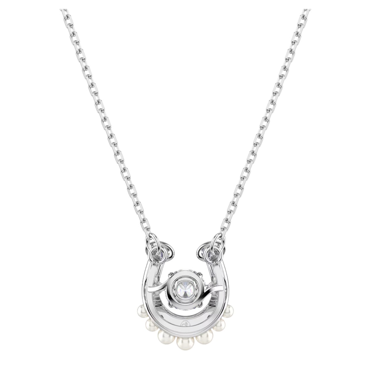 Swarovski Crystal Pearl Bead Pave Round Cut Crystal and Horse Shoe Symbolica Pendant Necklace, White