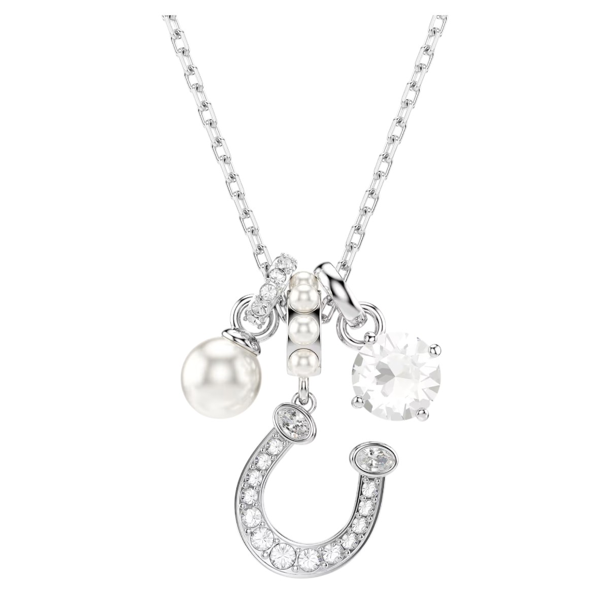Swarovski Crystal Pearl Pave Round Cut Crystal and Horse Shoe Symbolica Pendant Necklace, White