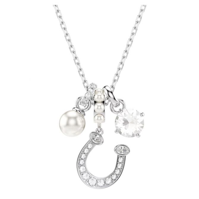 Swarovski Crystal Pearl Pave Round Cut Crystal and Horse Shoe Symbolica Pendant Necklace, White