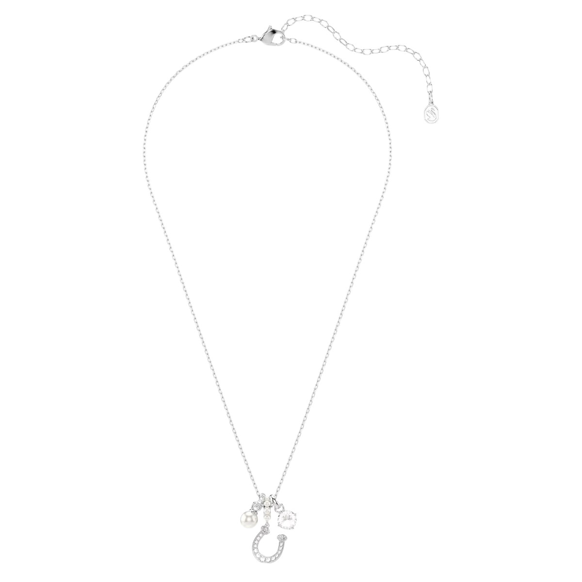 Swarovski Crystal Pearl Pave Round Cut Crystal and Horse Shoe Symbolica Pendant Necklace, White