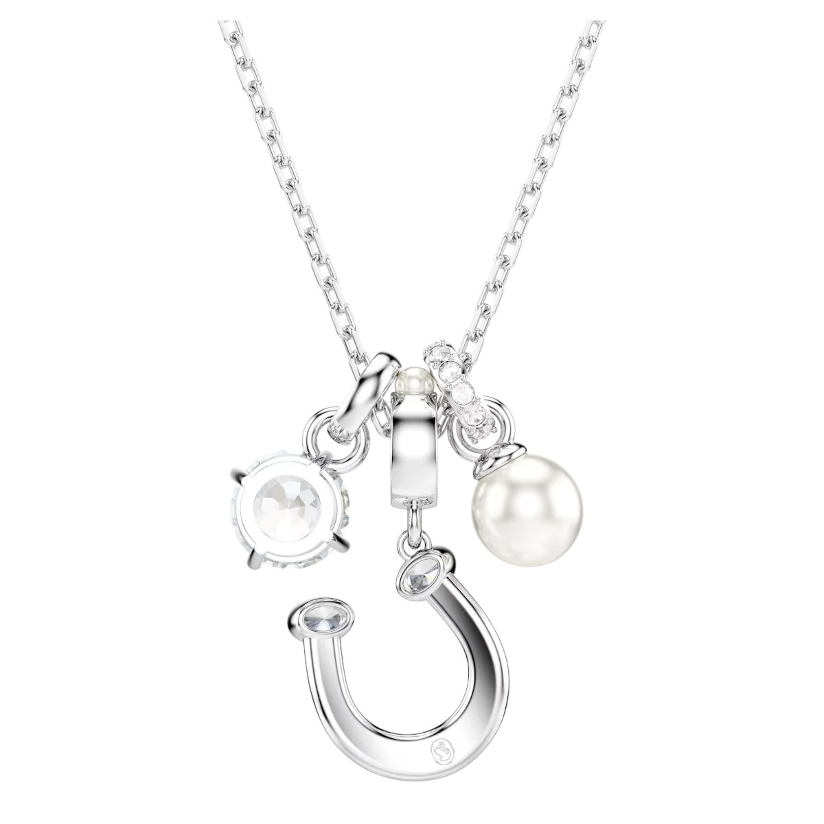 Swarovski Crystal Pearl Pave Round Cut Crystal and Horse Shoe Symbolica Pendant Necklace, White