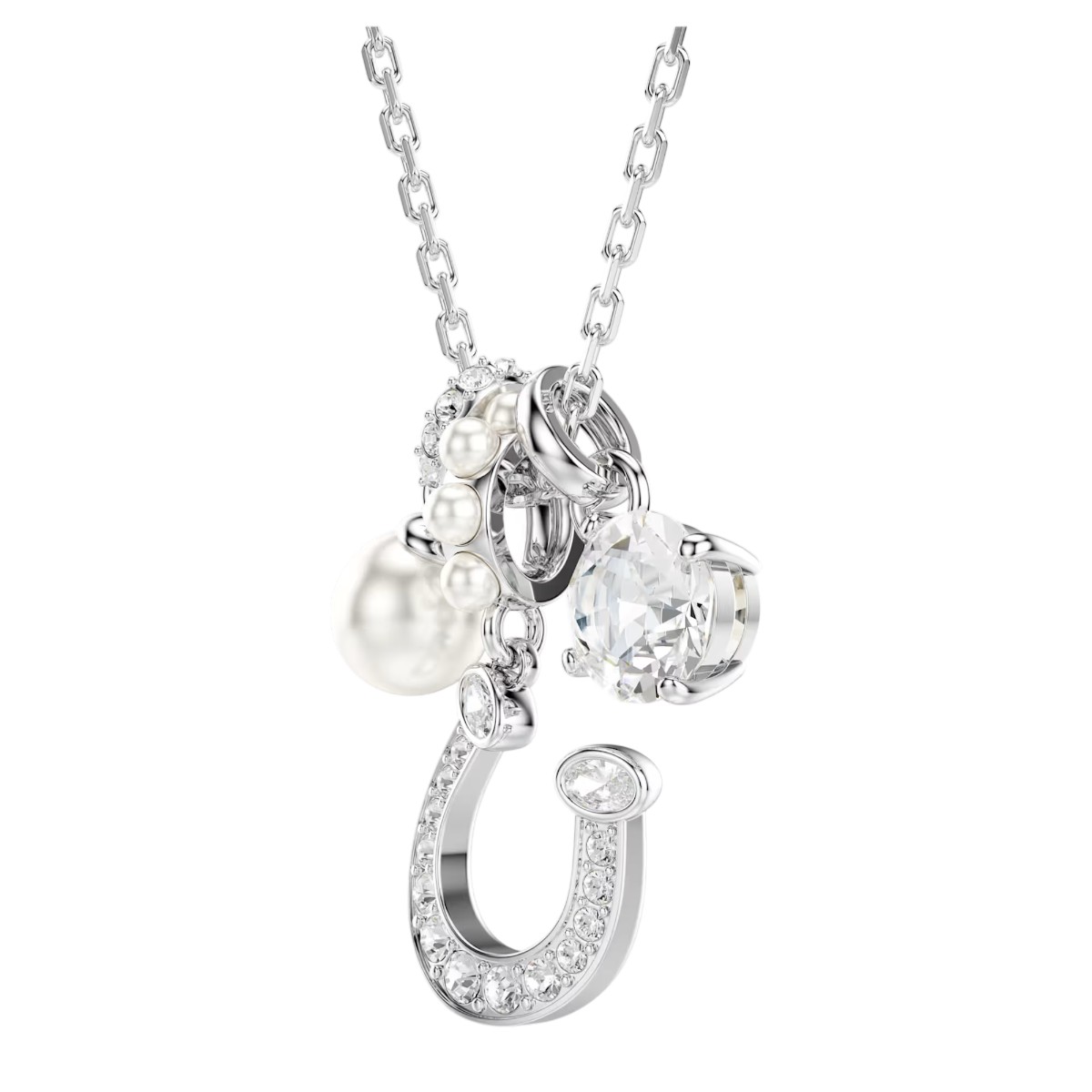 Swarovski Crystal Pearl Pave Round Cut Crystal and Horse Shoe Symbolica Pendant Necklace, White
