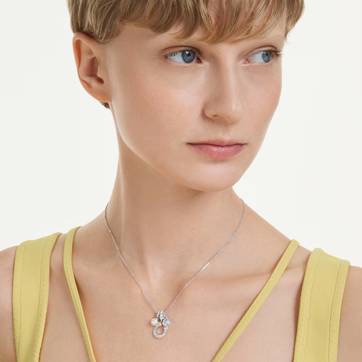 Swarovski Crystal Pearl Pave Round Cut Crystal and Horse Shoe Symbolica Pendant Necklace, White