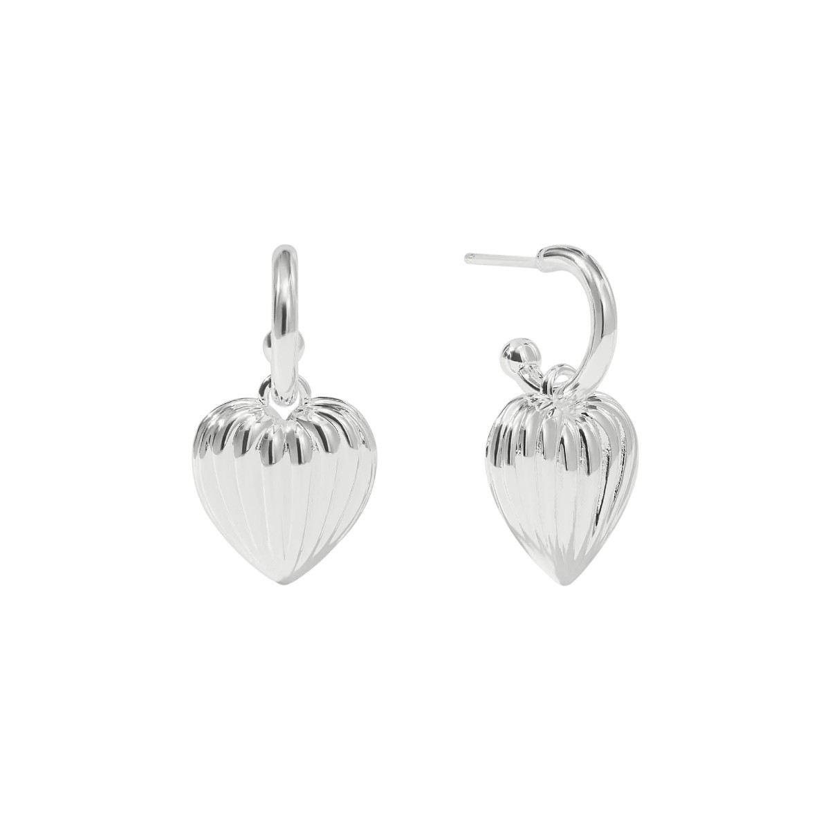 Julie Vos Puffy Heart Hoop and Charm Earring, Silver