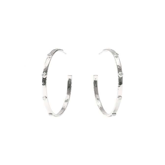 Julie Vos Crescent Stone Hoop Earrings, Silver and Large