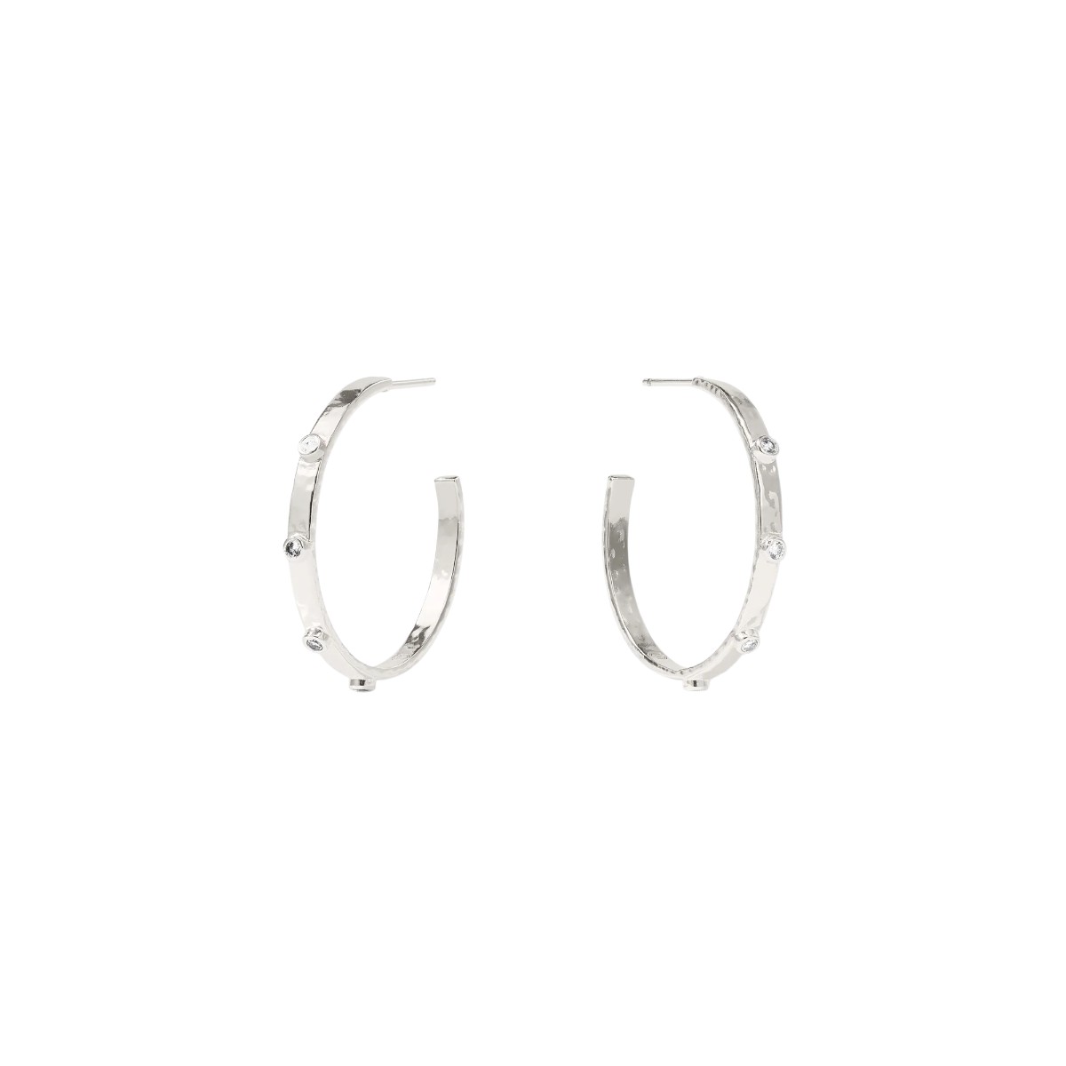 Julie Vos Crescent Stone Hoop Earrings, Silver and Medium