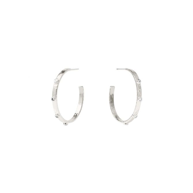 Julie Vos Crescent Stone Hoop Earrings, Silver and Medium