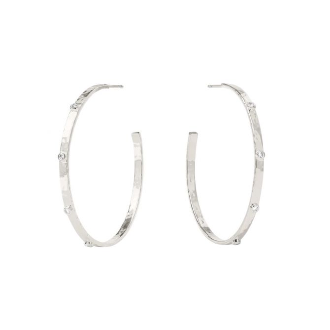 Julie Vos Crescent Stone Hoop Earrings, Silver and Extra Large