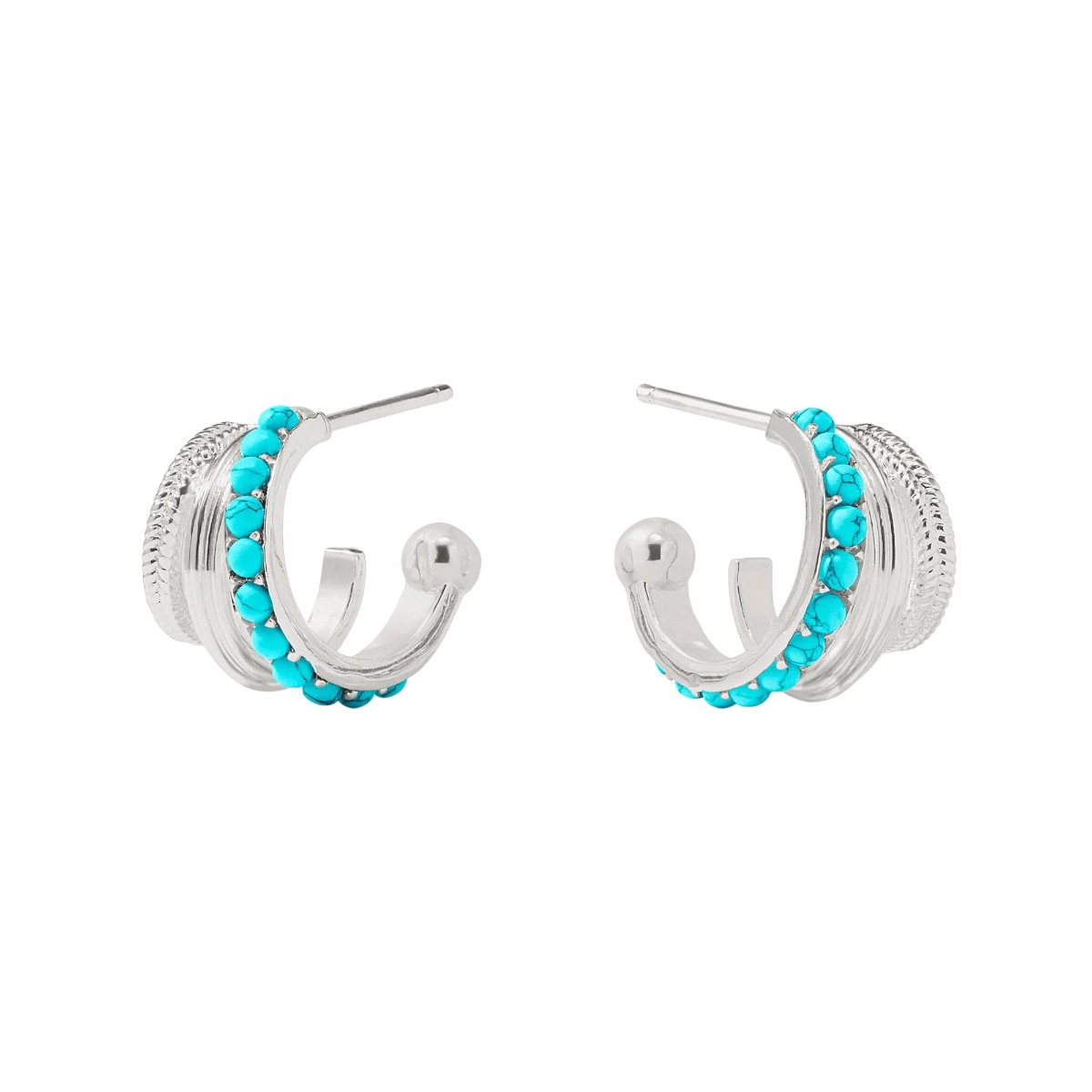 Julie Vos Hydra Triple Hoop Earrings, Turquoise Blue and Silver