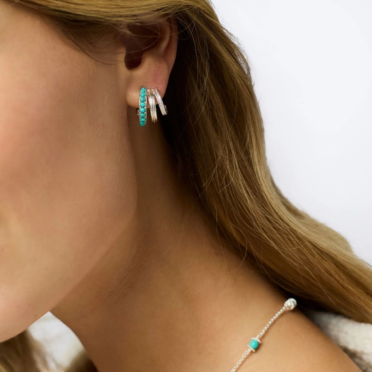 Julie Vos Hydra Triple Hoop Earrings, Turquoise Blue and Silver