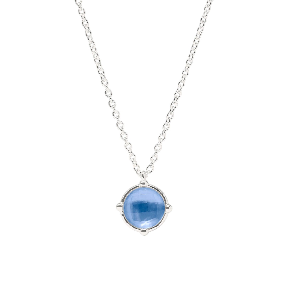 Julie Vos Honeybee Solitaire Necklace, Iridescent Chalcedony Blue and Silver