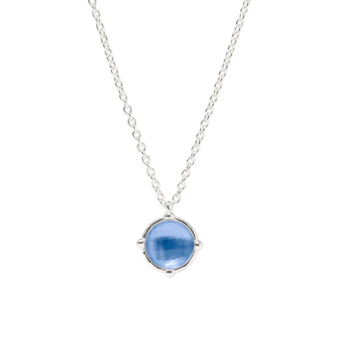 Julie Vos Honeybee Solitaire Necklace, Iridescent Chalcedony Blue and Silver