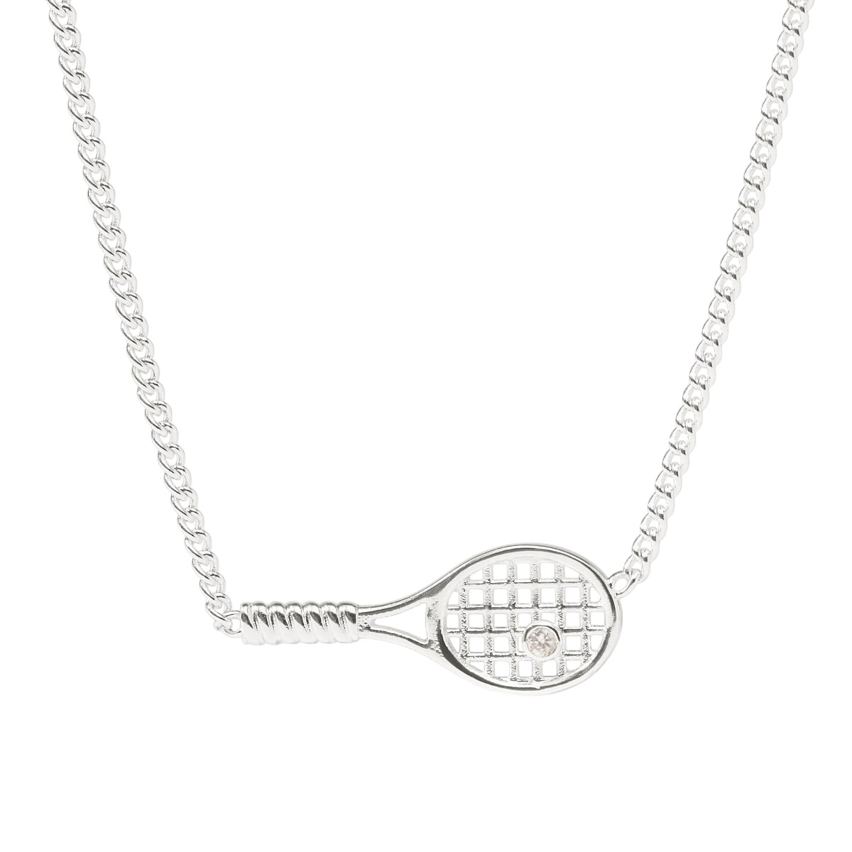 Julie Vos Tennis Racquet Delicate Necklace, Silver and Cubic Zirconia
