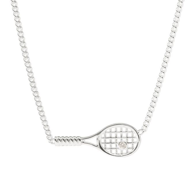 Julie Vos Tennis Racquet Delicate Necklace, Silver and Cubic Zirconia