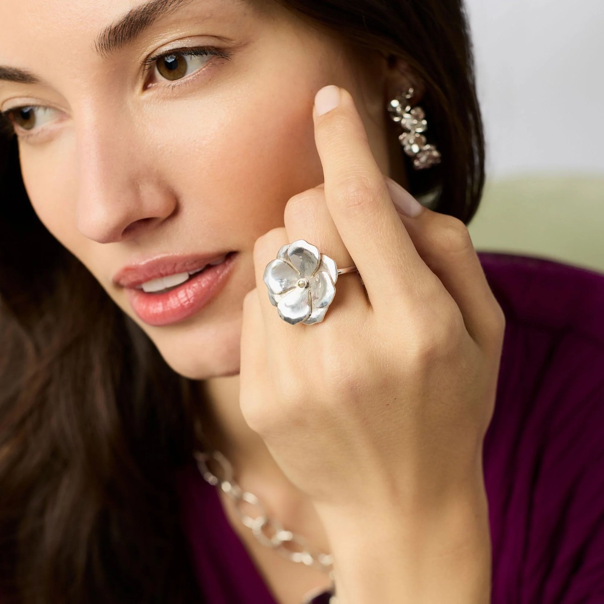 Julie Vos Bloom Statement Ring, Silver