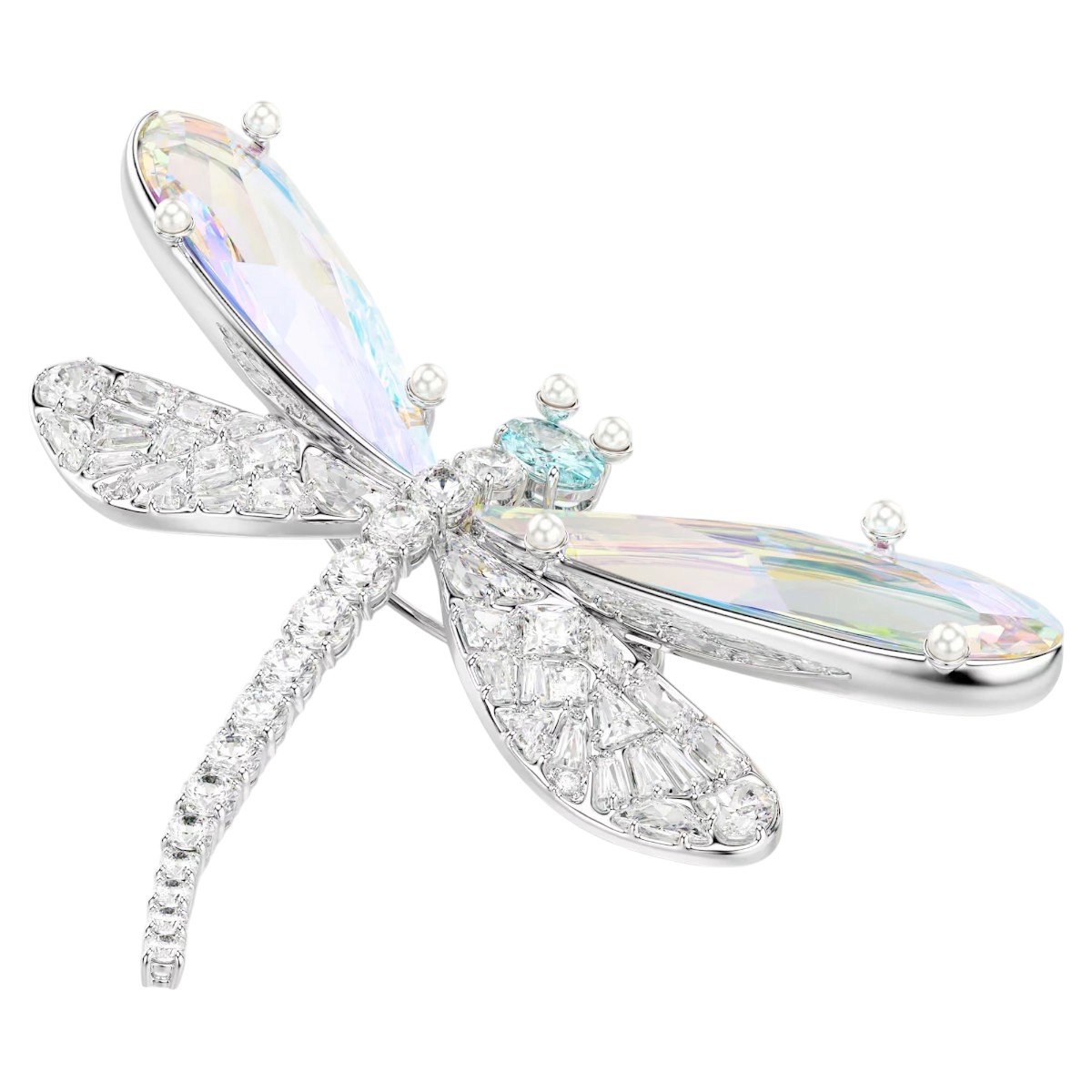Swarovski Ariana Grande Crystal Pearl Mixed Cuts Dragonfly Pendant and Brooch, White and Rhodium Pla