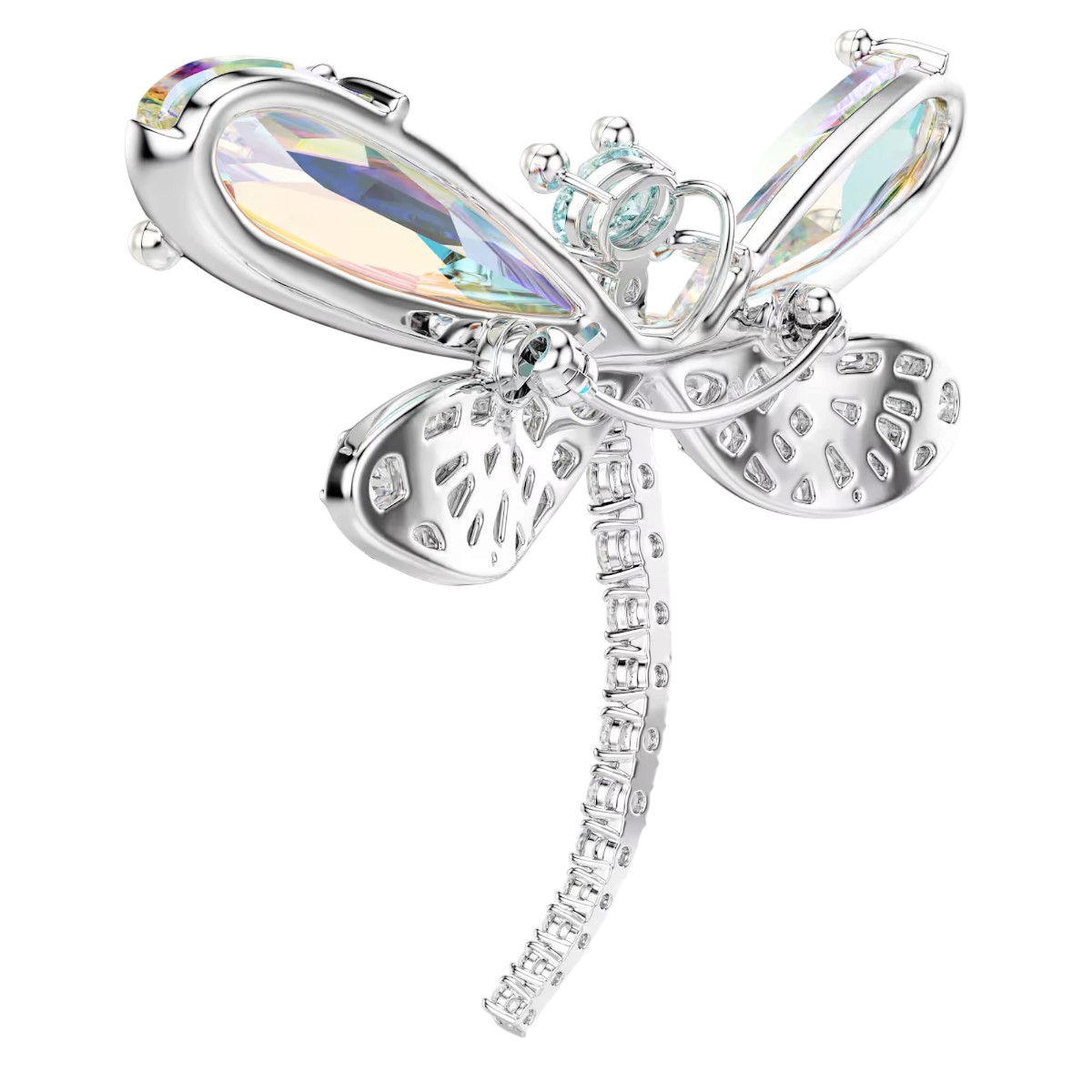 Swarovski Ariana Grande Crystal Pearl Mixed Cuts Dragonfly Pendant and Brooch, White and Rhodium Pla