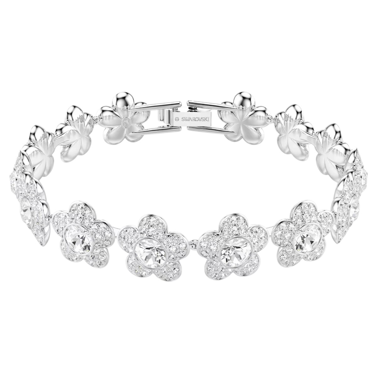 Swarovski Ariana Grande Round Cut Flower Bracelet, White and Rhodium Plated