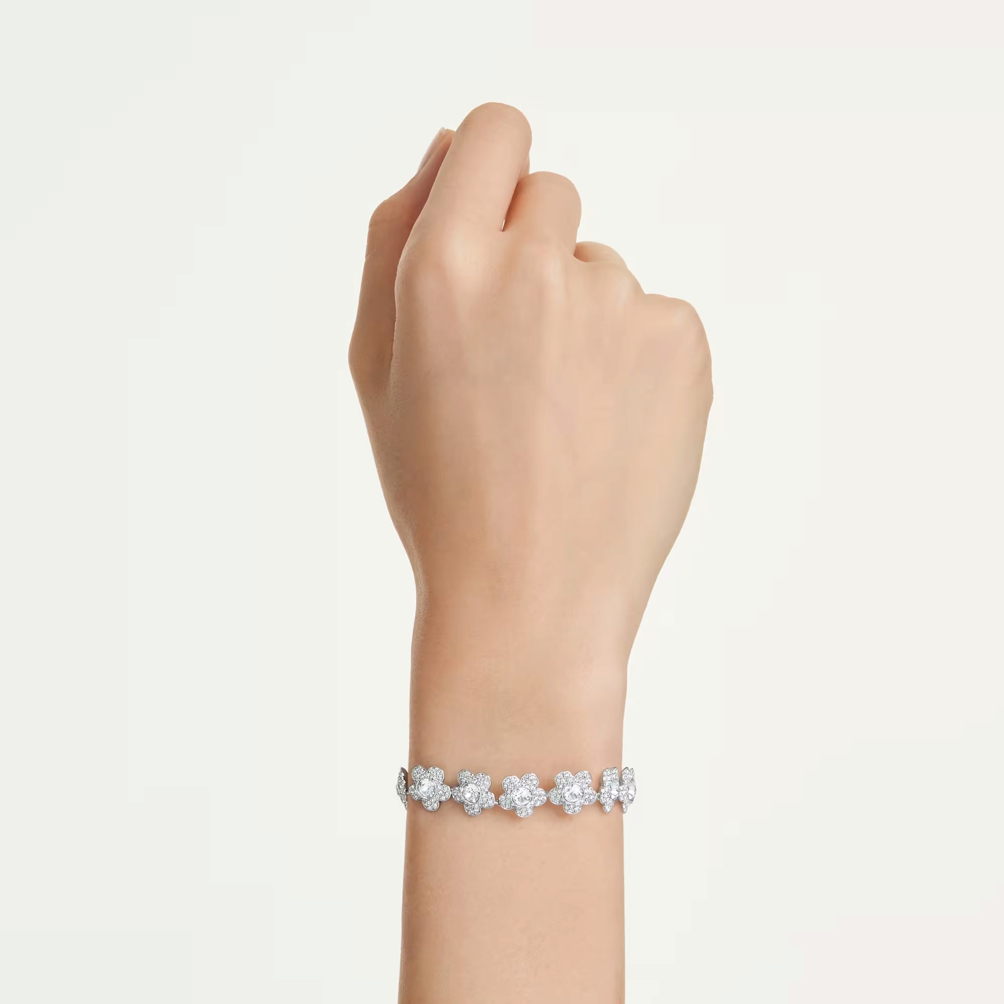 Swarovski Ariana Grande Round Cut Flower Bracelet, White and Rhodium Plated