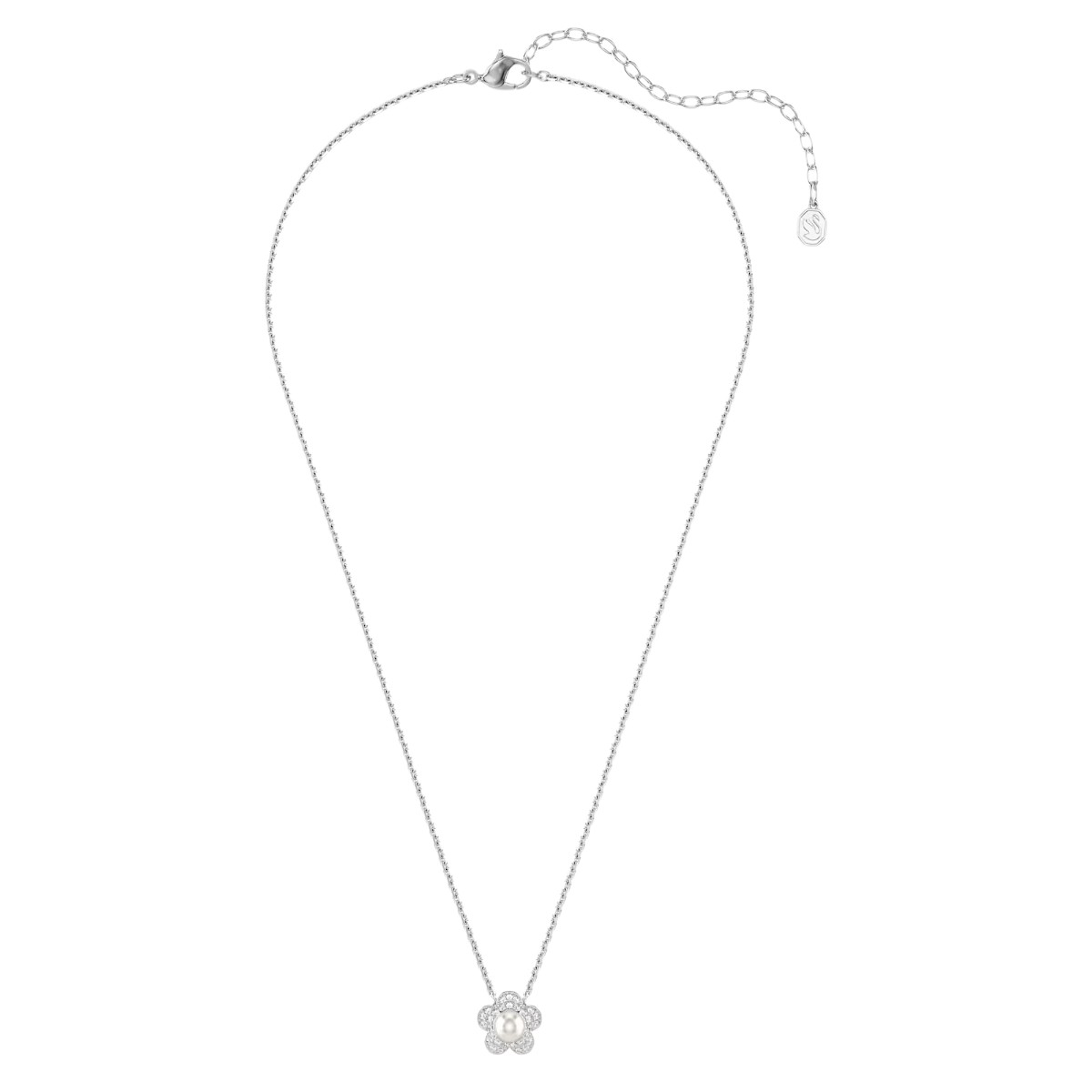 Swarovski Ariana Grande Crystal Pearl Round Cut Flower Pendant Necklace, White and Rhodium Plated