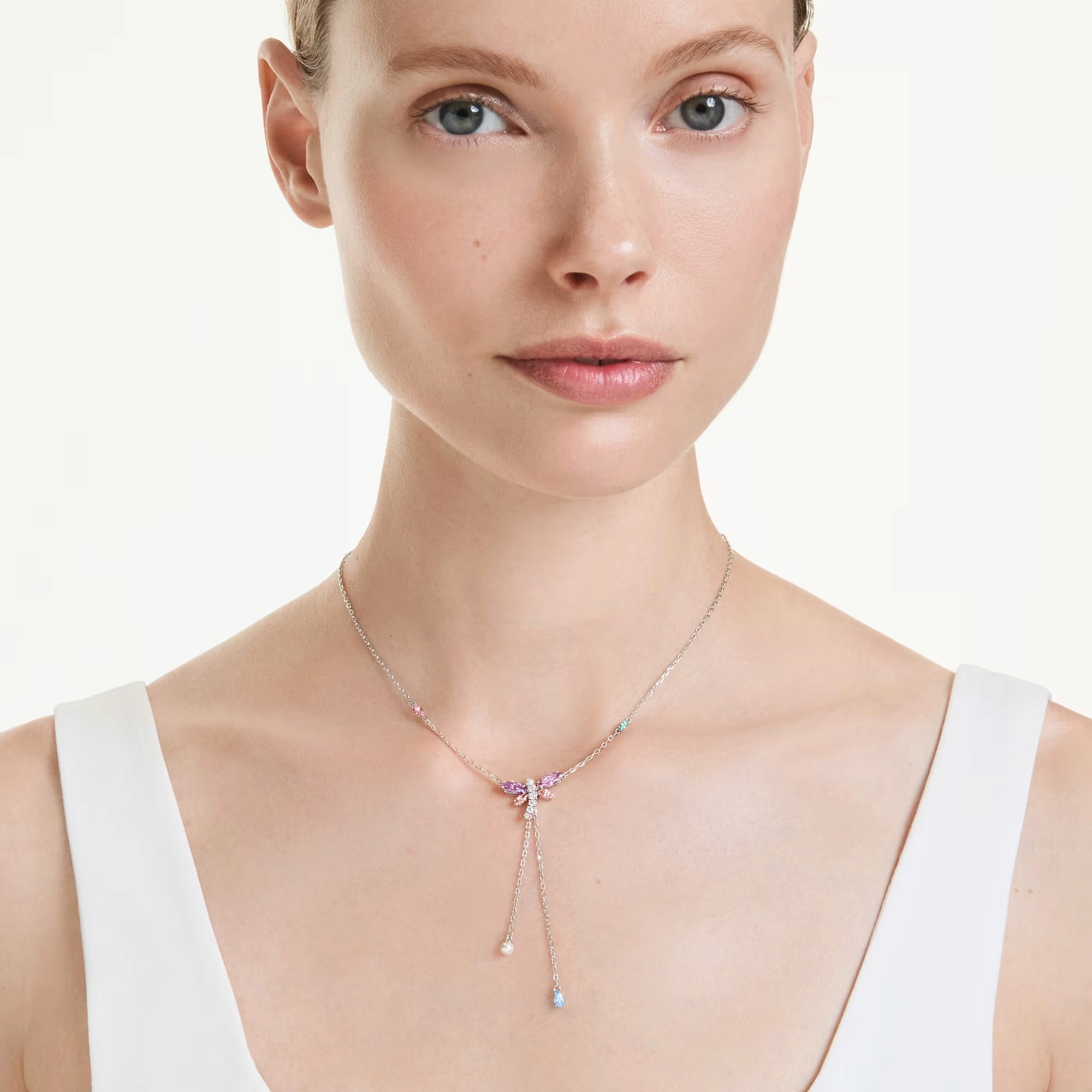 Swarovski Ariana Grande Mixed Cuts Dragonfly Y Necklace, Multicolored and Rhodium Plated